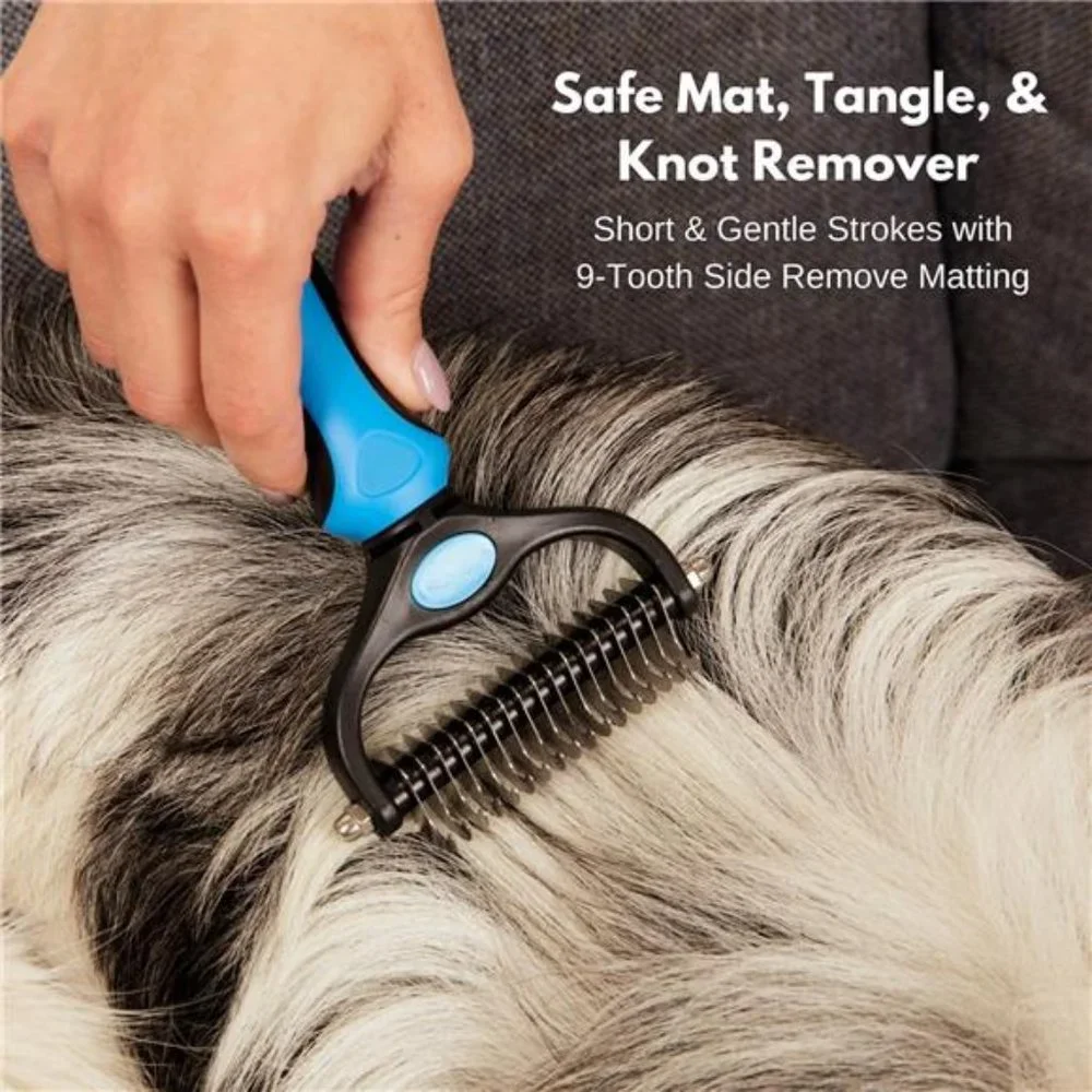 Dog and Cat Dematting Deshedding Brush Tool-Double Sided Undercoat Rake Shedding